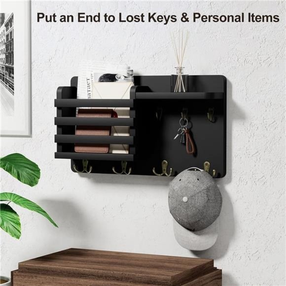 Mail Holder for Wall Mail Organizer with Key Hooks Hallway Farmhouse Decor - Picture 3 of 7